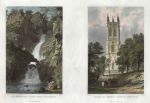 Cornwall, St.Knighton's Kieve & Probus Church Tower, 2 views, 1832