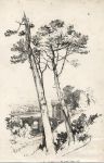 Trees & bridge, stone lithograph by J.D.Harding, 1827