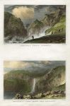 Cornwall, Tintagel Castle & Waterfall near Boscastle, 2 views, 1832