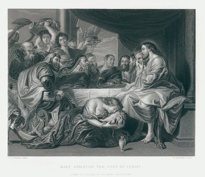Mary Anointing the Feet of Christ, after Rubens, 1856
