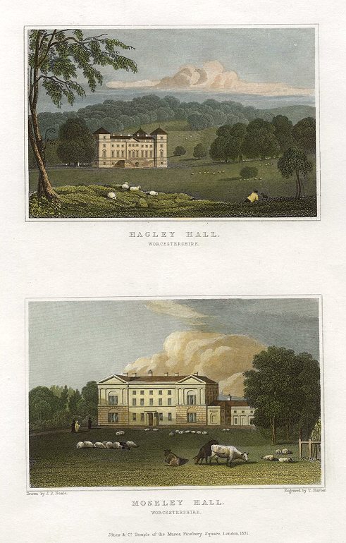 Worcestershire, Hagley Hall & Moseley Hall, 1829