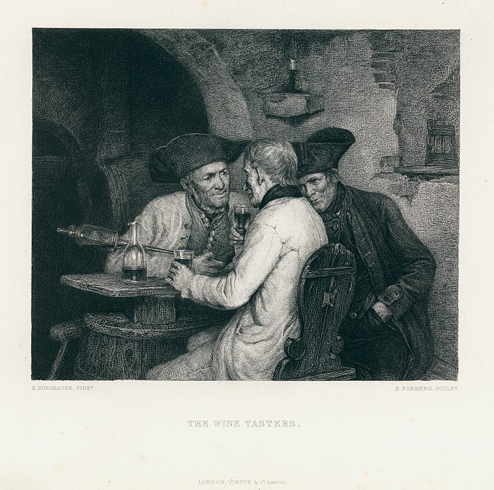 The Wine Tasters, etching by Forberg after Kurzbauer, 1880
