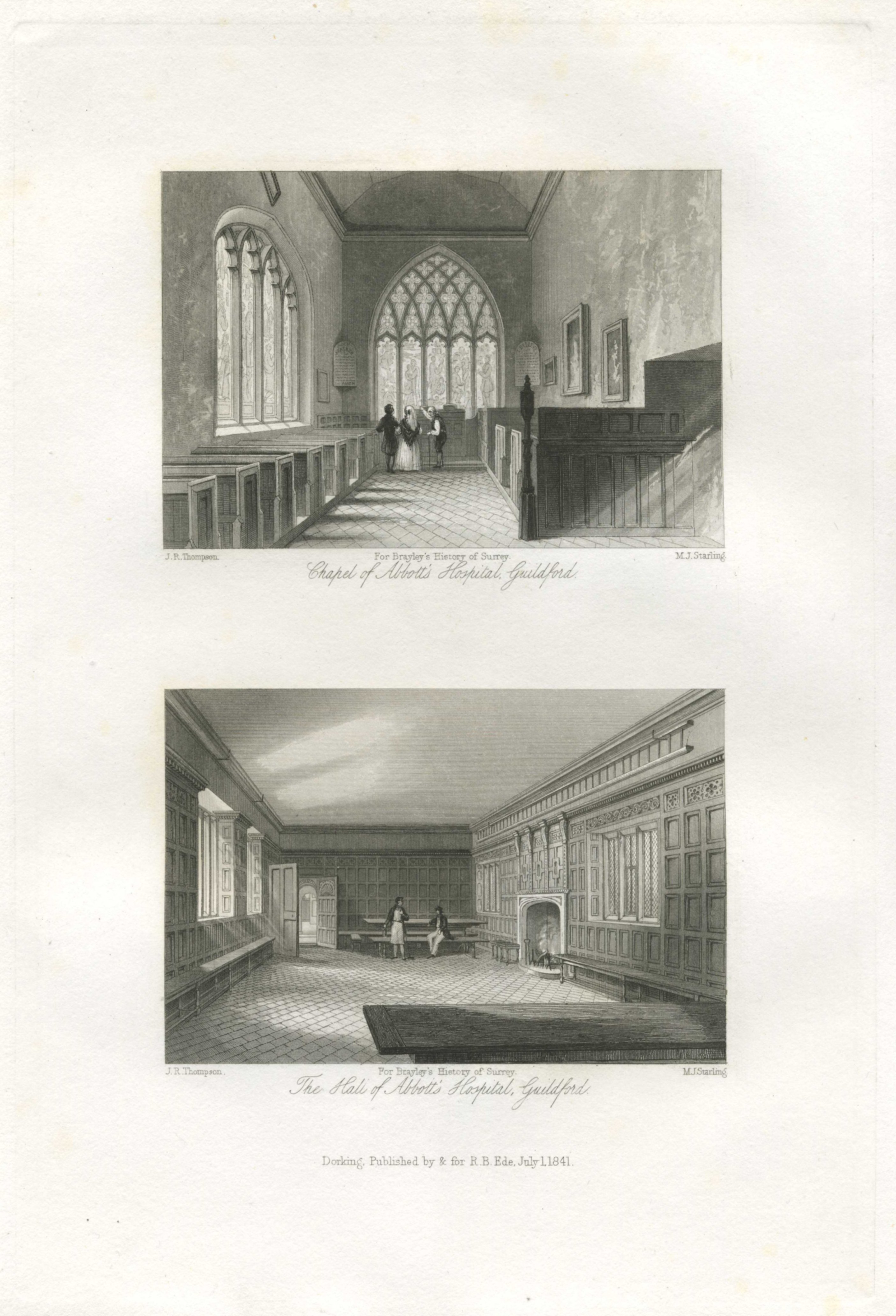 Surrey, Guildford, Abbot's Hospital, 2 views, 1841