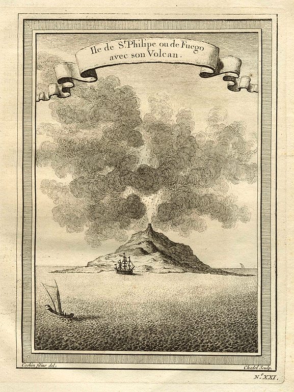 Reunion Island, volcano erupting, 1746