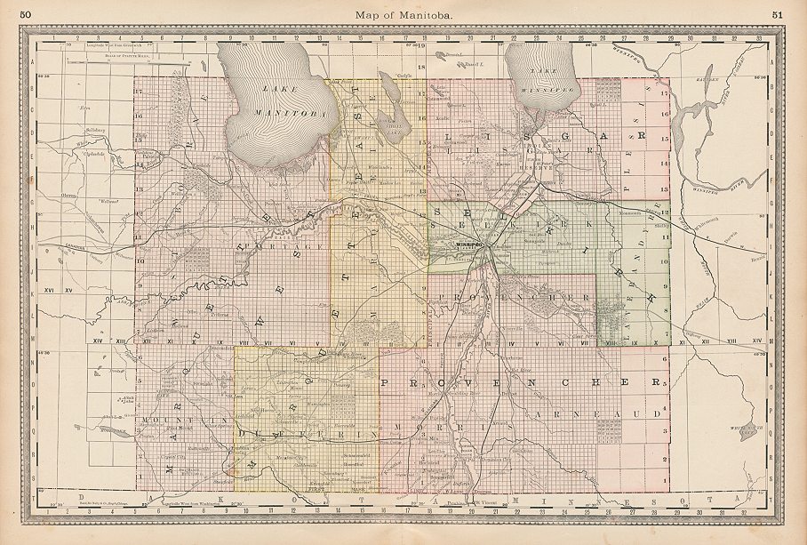 Canada, Manitoba map, Hardesty, 1883