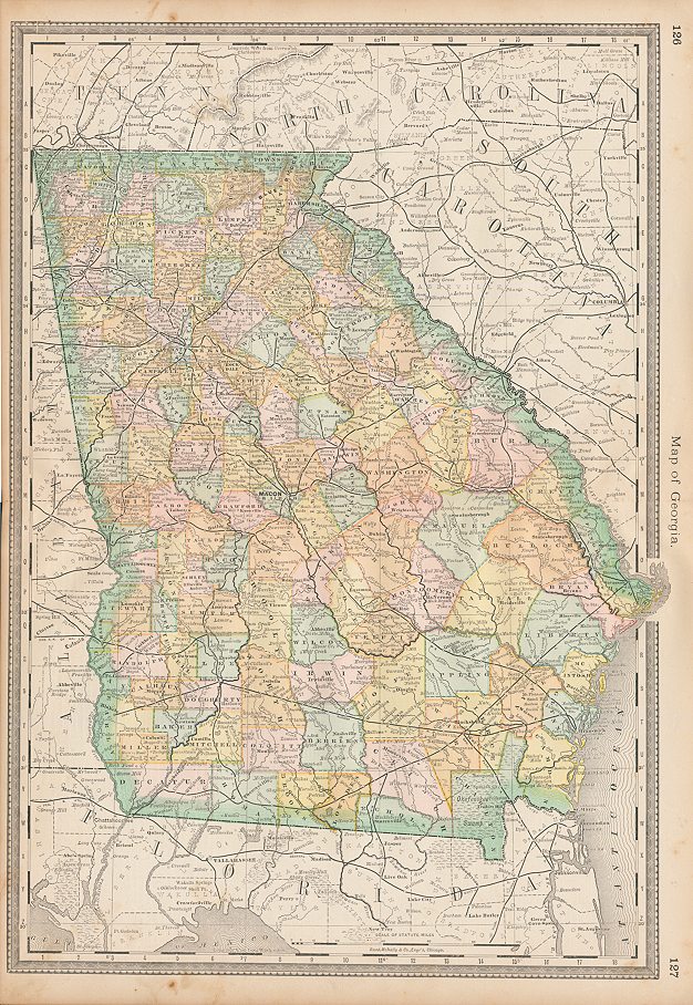 USA, Georgia map, Hardesty, 1883