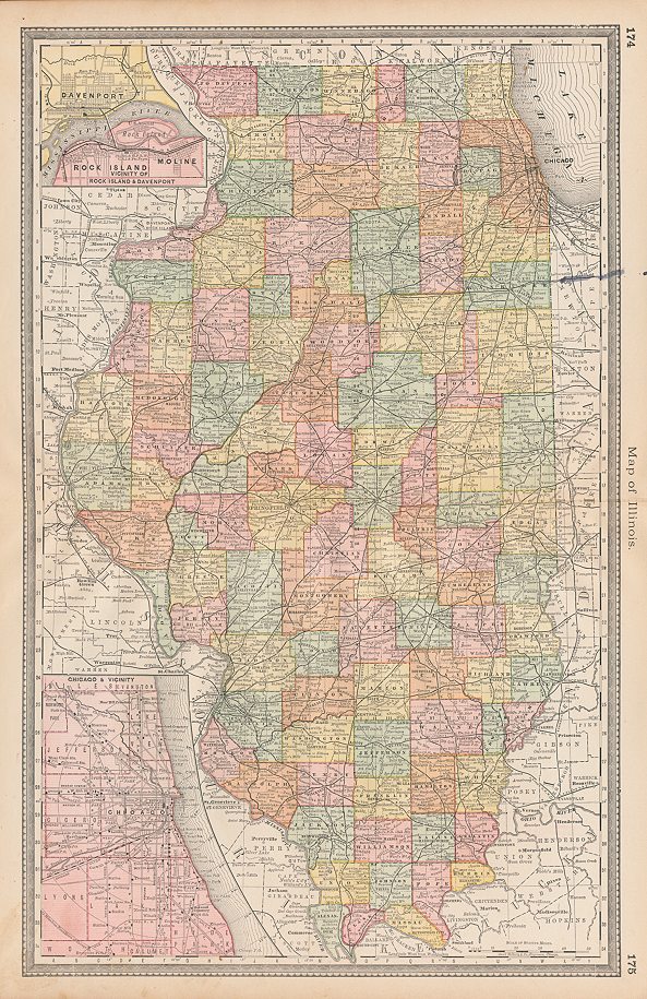 USA, Illinois map, Hardesty, 1883
