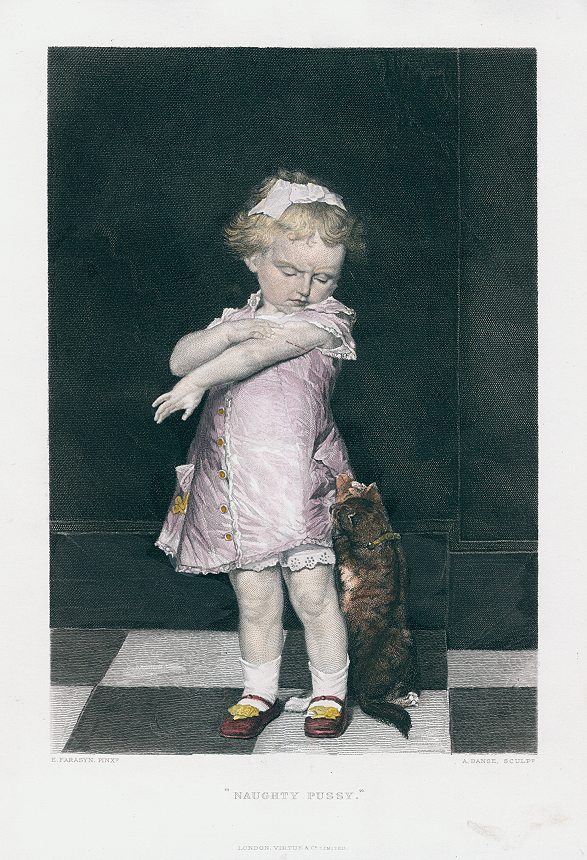Naughty Pussy, (little girl and cat), after Farasyn, 1880
