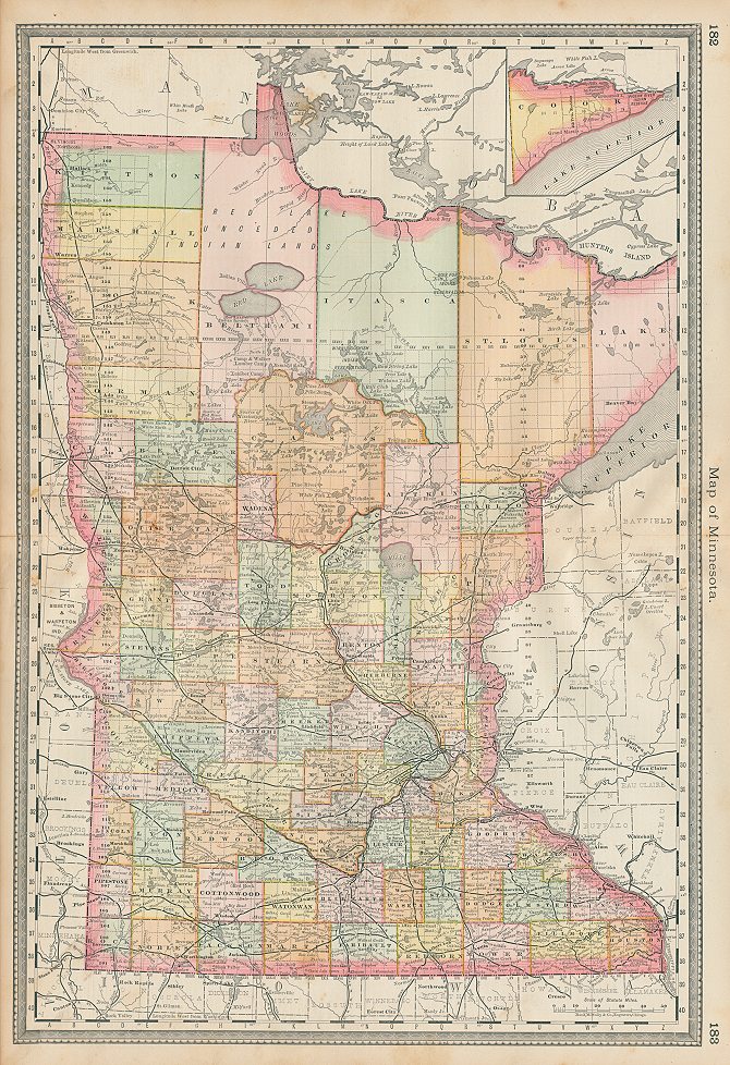 USA, Minnesota map, Hardesty, 1883