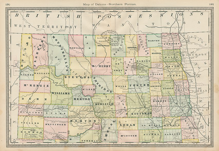 USA, Dakota map (northern portion), Hardesty, 1883
