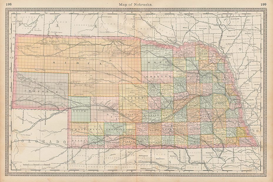 USA, Nebraska map, Hardesty, 1883