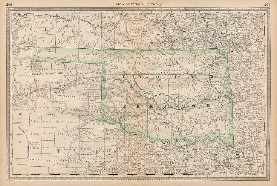USA, Indian Territory map, Hardesty, 1883