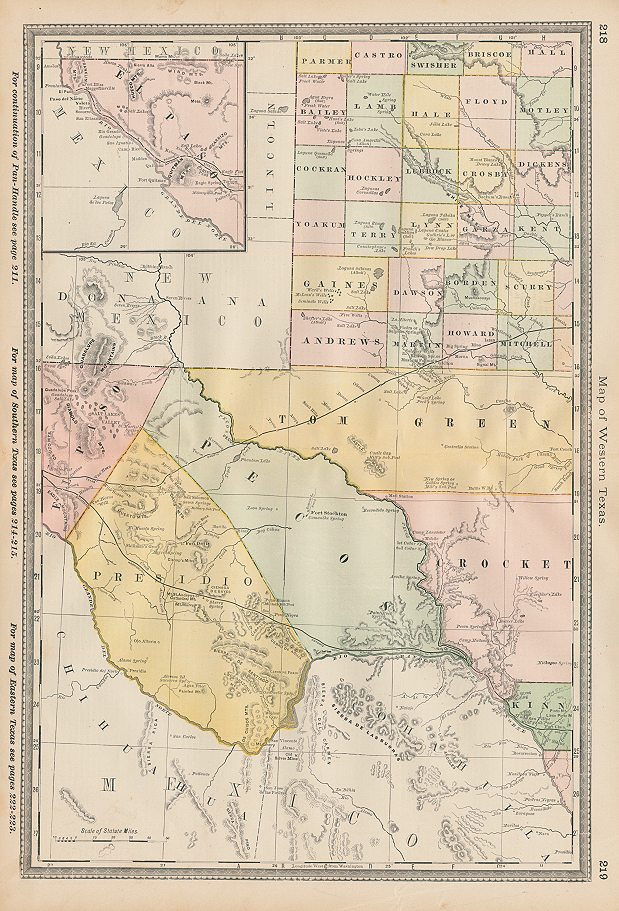 USA, Western Texas map, Hardesty, 1883