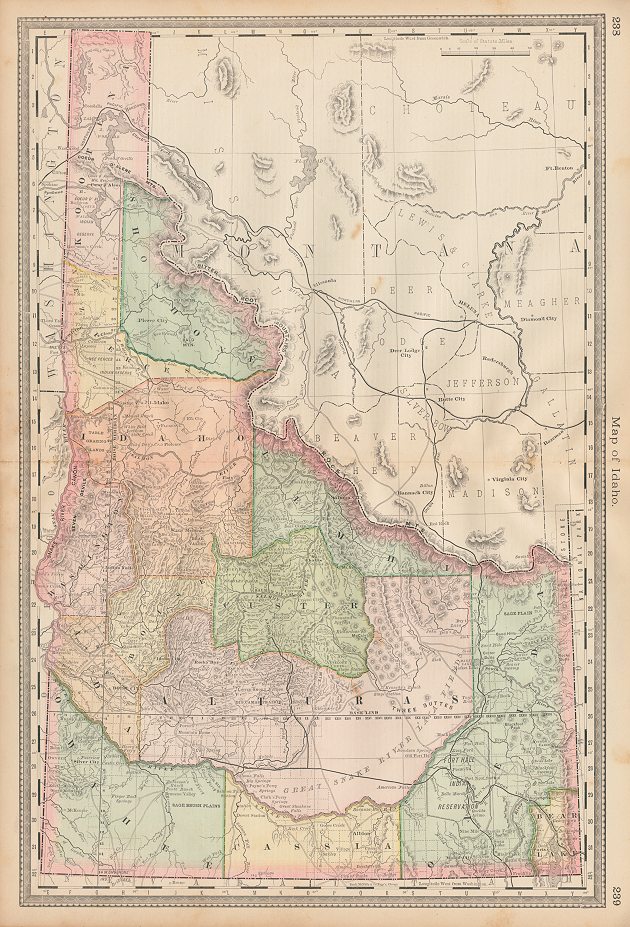 USA, Idaho map, Hardesty, 1883