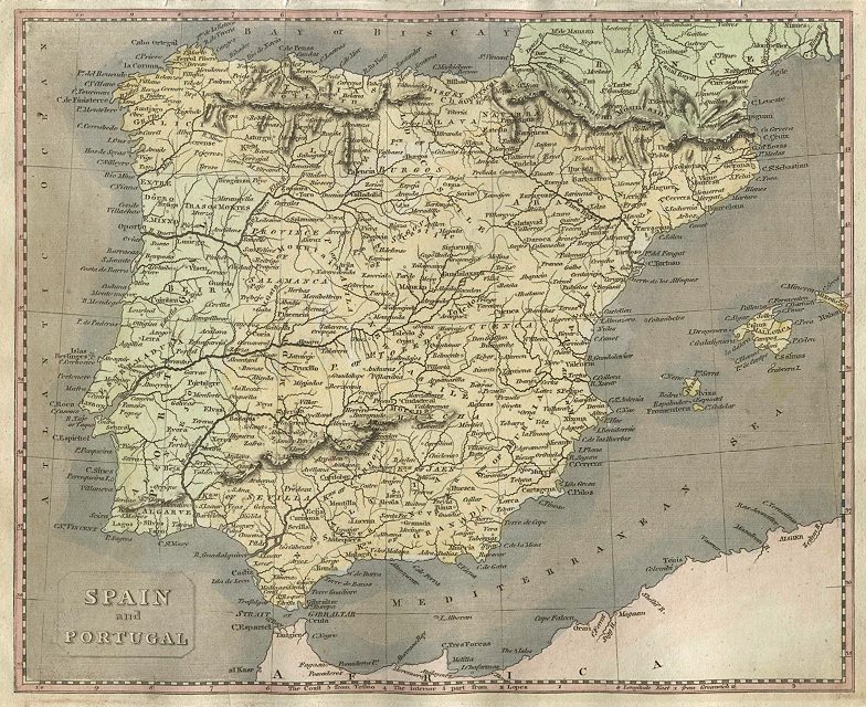 Spain & Portugal map, 1817
