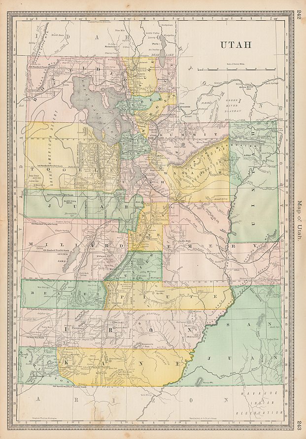 USA, Utah map, Hardesty, 1883