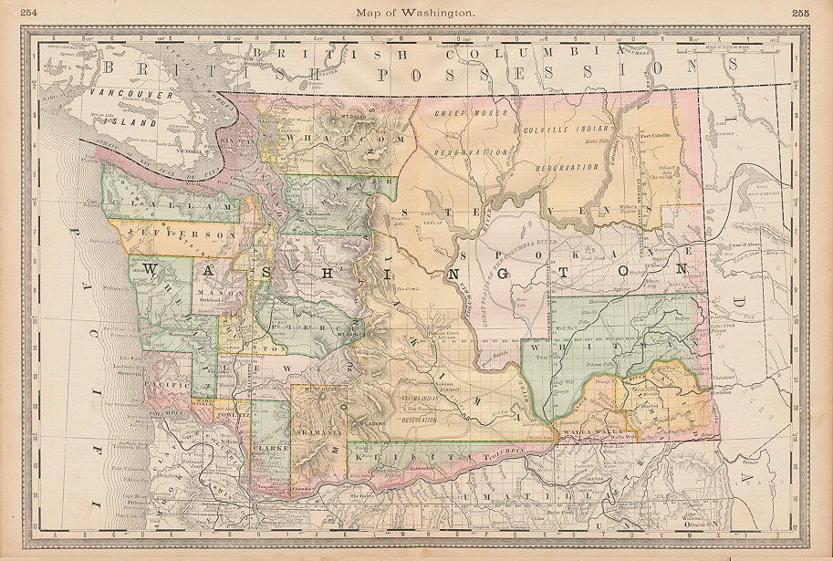 USA, Washington map, Hardesty, 1883