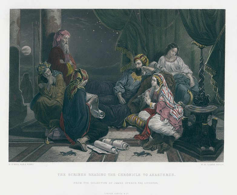 Scribes Reading The Chronicle to Ahasuerus, 1867