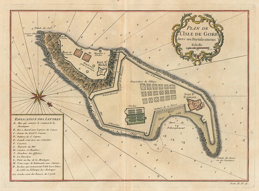 Senegal, map of Goree Island with fortifications, 1746