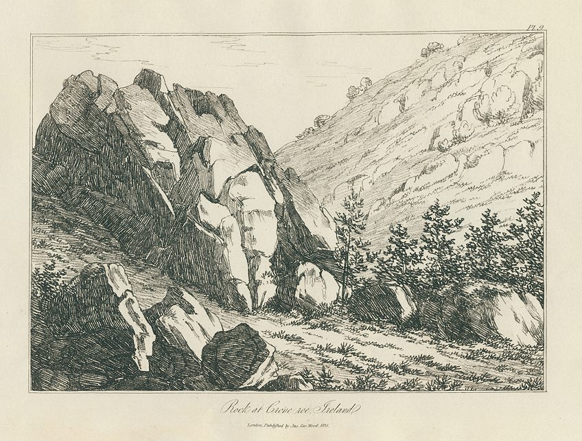 Ireland, Rocks at Crone Roe, John Wood etching, 1823