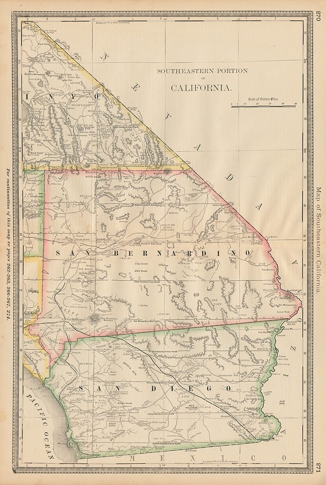 USA, South Eastern California map, Hardesty, 1883