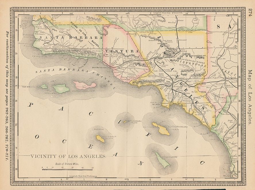 USA, Vicinity of Los Angeles map, Hardesty, 1883