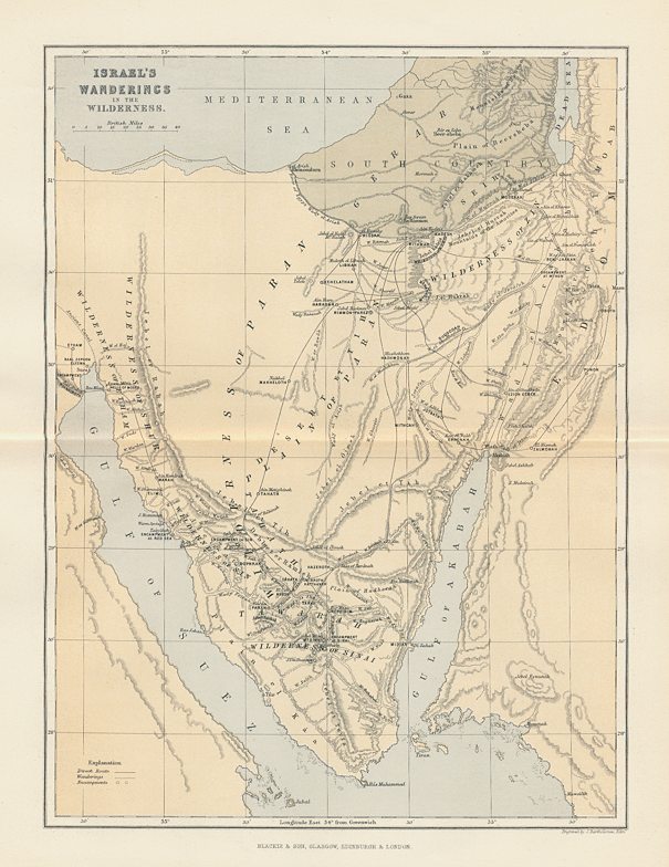 Middle East, Ancient Sinaii, Israel's Wanderings map, 1825