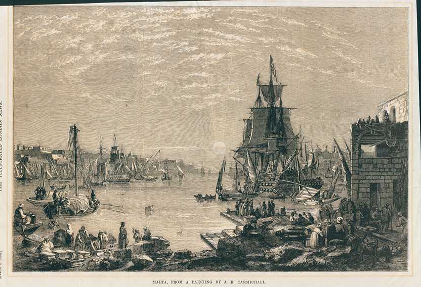 Malta, view of harbour at Valletta, 1848