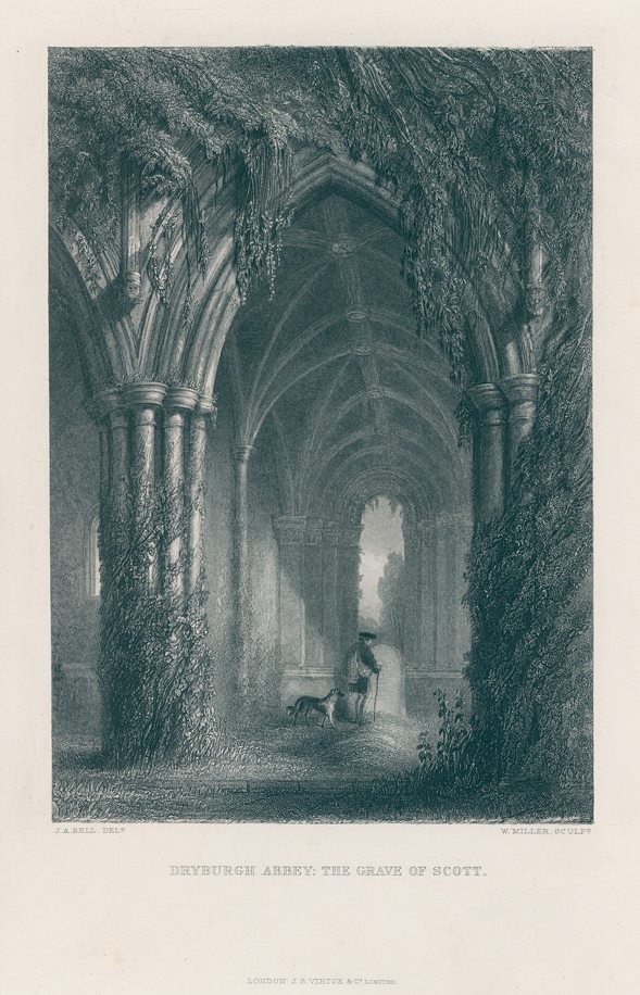 Scotland, Dryburgh Abbey, the Grave of Scott, 1847