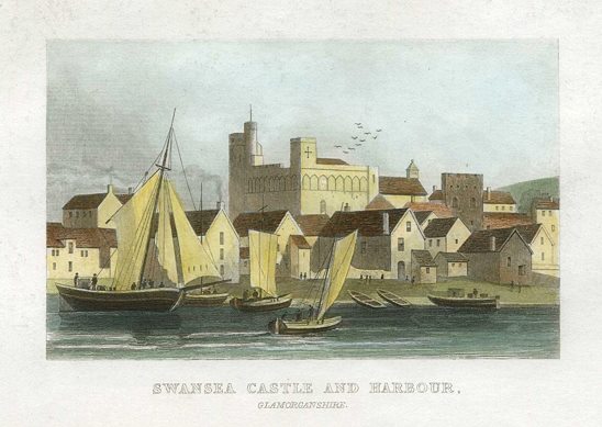 Wales, Swansea Castle & Harbour, 1848