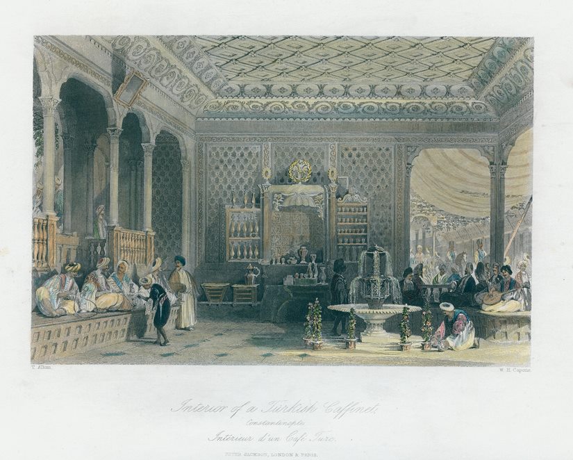 Turkey, Constantinople, Interior of a Turkish Caffinet, 1838
