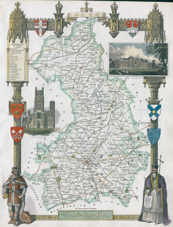 Cambridgeshire, Moule county map, 1850