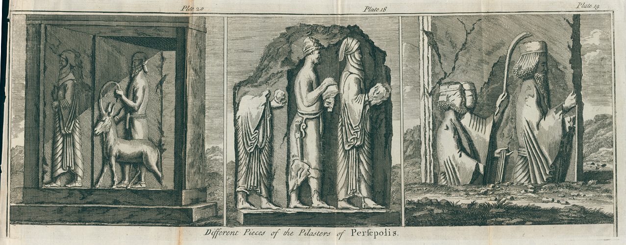 Iran, Persepolis, carvings on Pilasters, 1744