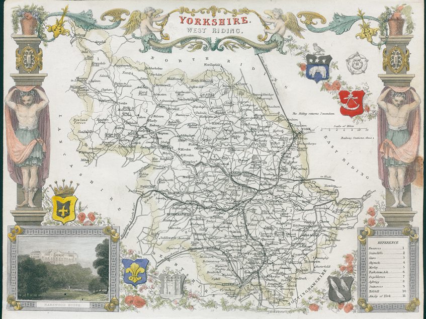 Yorkshire, West Riding, Moule county map, 1850