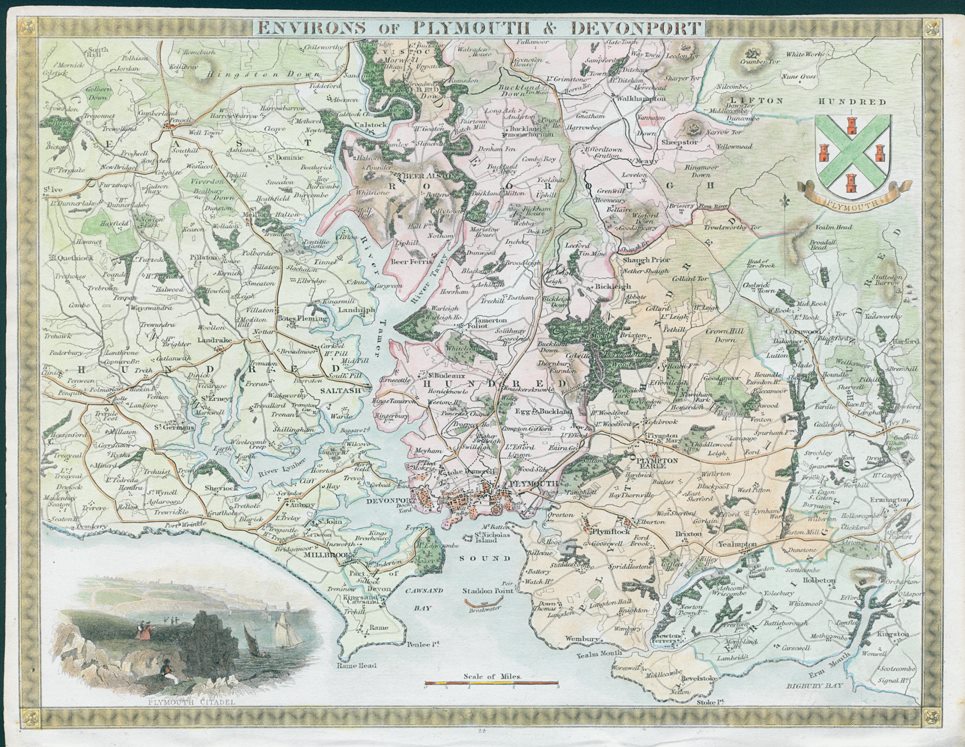 Devon, Plymouth & Devonport environs, Moule map, 1850
