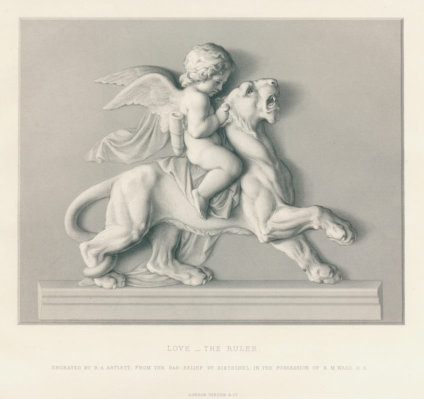 Love -The Ruler, (cherub riding lion), after bas-relief by Rietschel, 1869