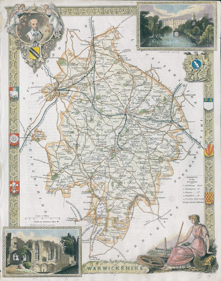 Warwickshire, Moule map, 1850