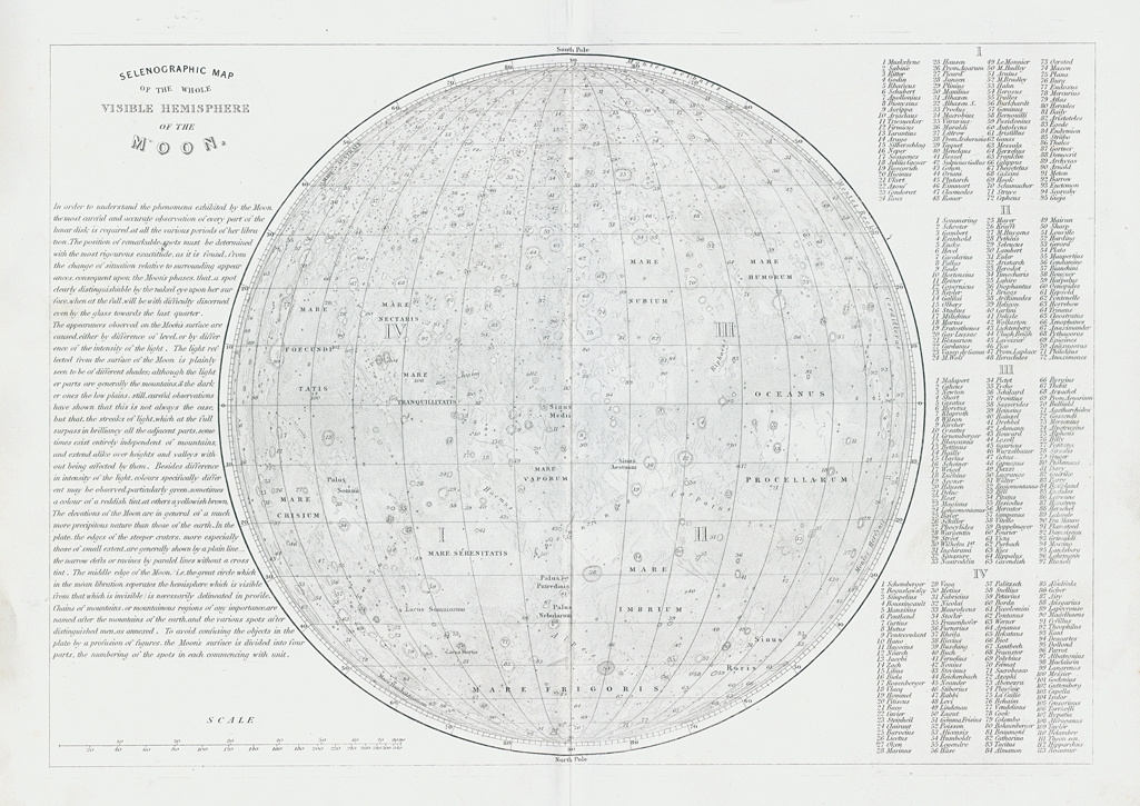 Moon, visible hemisphere map, 1852