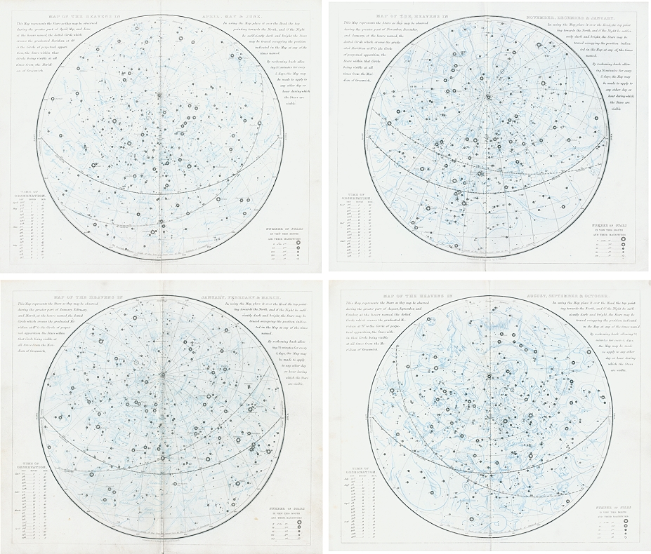 Celestial Charts for the northern hemisphere (set of 4 charts), 1852