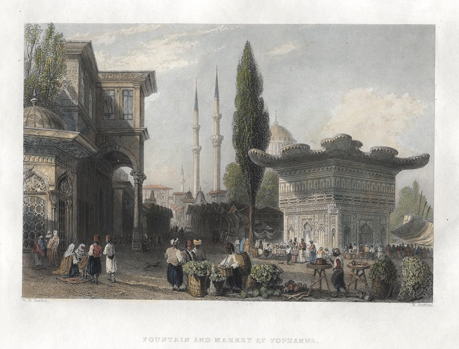 Turkey, Constantinople, Fountain and Market at Tophanne, 1840