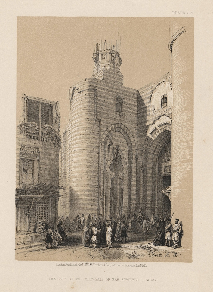 Egypt, Cairo, Gate of the Metwalisor Bab Zuweyleh, 1855