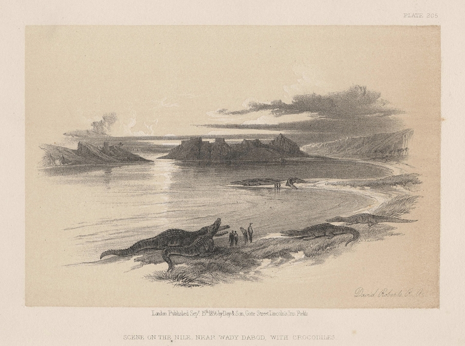 Egypt, Scene on the Nile near Wady Dabod, with Crocodiles, 1855