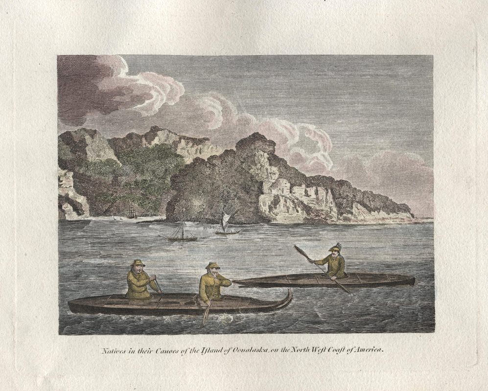 Alaska, natives in canoes, 1810