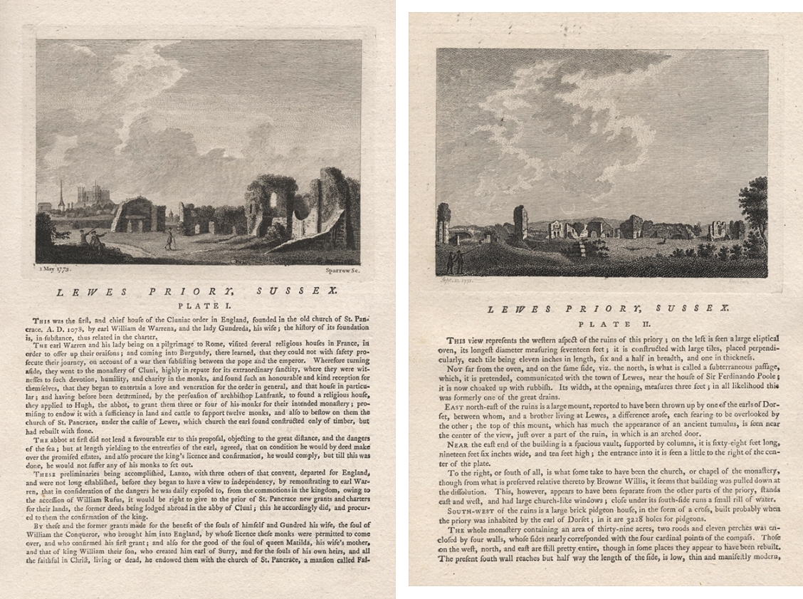 Sussex, Lewes Priory, 2 views, 1786