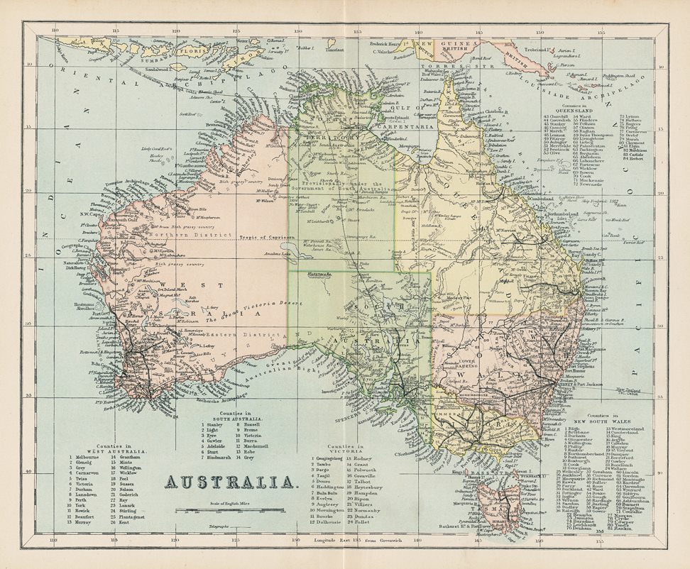 Australia map, 1896