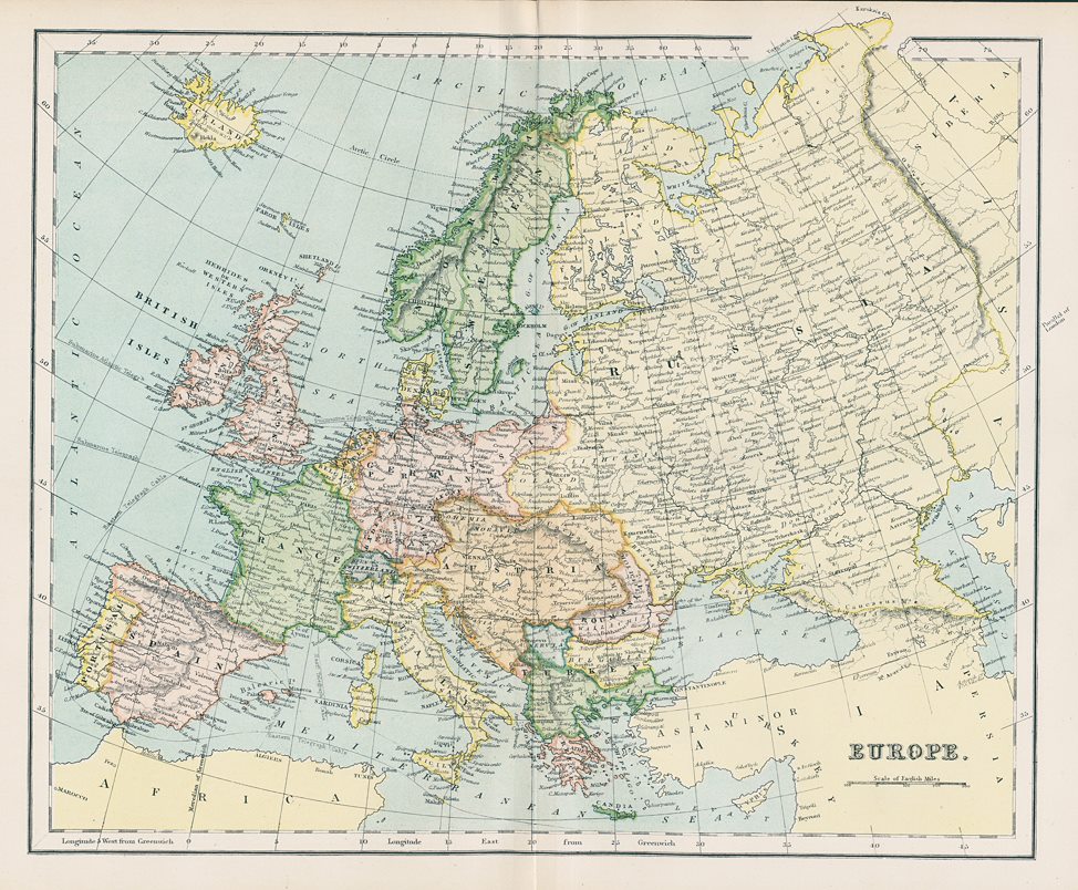 Europe map, 1896