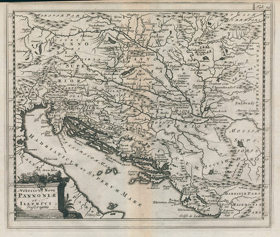 Balkans, ancient Pannonia and Illyrici map, Cluver, 1697