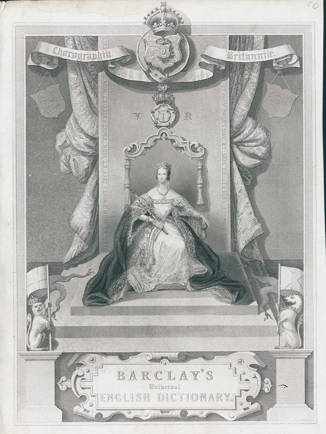 Frontispiece to Barclay's Universal English Dictionary (Queen Victoria), 1850