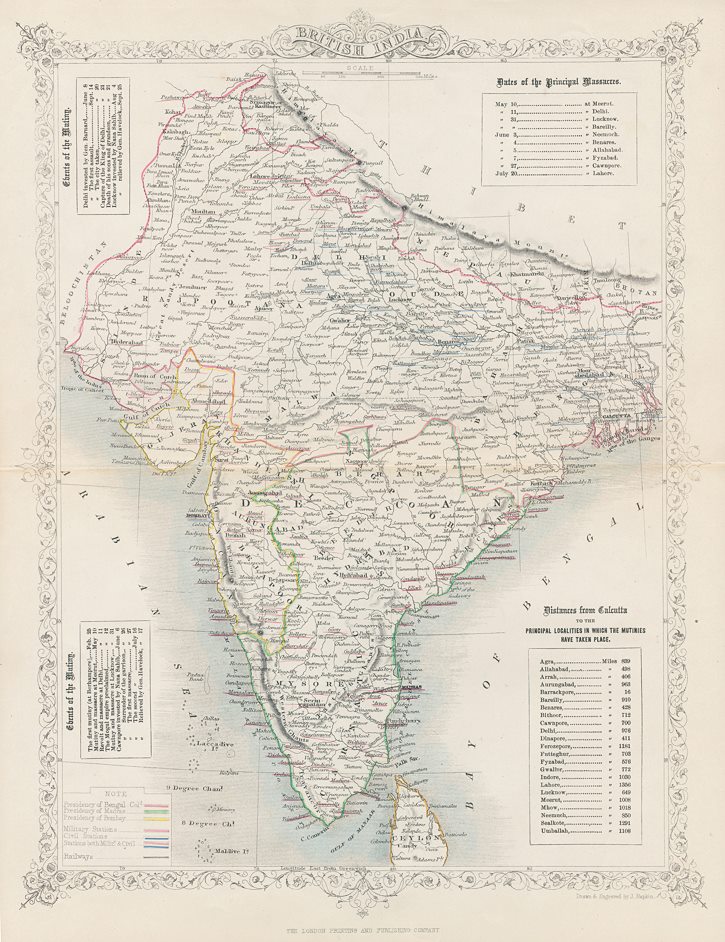 India, Indian Mutiny map, c1859