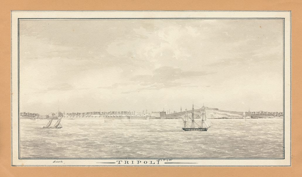 Libya, Tripoli view, monochrome watercolour, about 1820